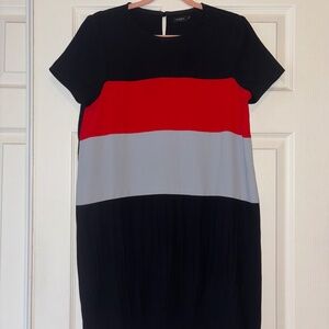 Red and grey stripe shift dress
